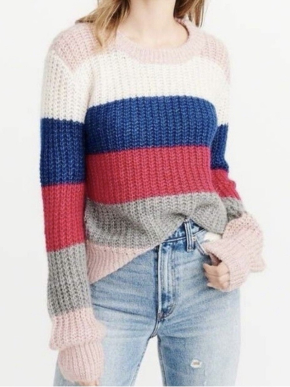 Abercrombie & Fitch Wool Alpaca Blend Multicolor Stripe Fuzzy Knit
